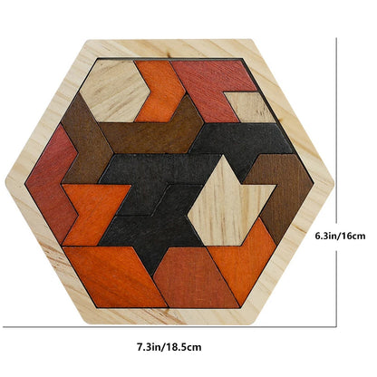 Puzzle Tangram Hexagonal en Bois - Logique IQ, Jeu Montessori (3–12 ans) | BrainKids