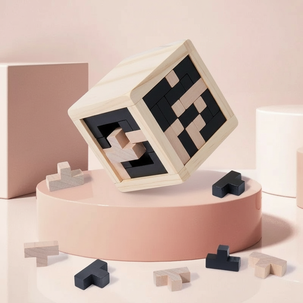 Puzzle Tetris sur plateforme rose