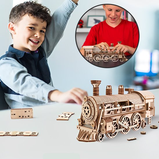 Puzzle 3D, Train à Vapeur Rétro Mobile, développe la motricité