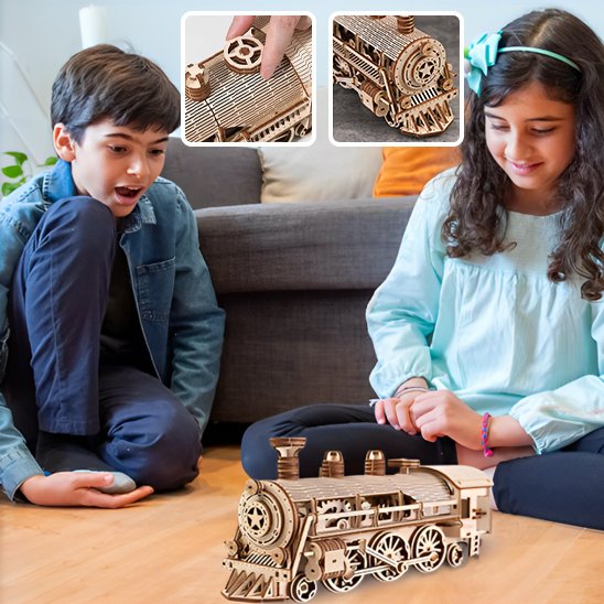 Puzzle 3D, Train Vapeur Rétro Mobile,  un jeu éducatif enfant, pour le développement des compétences en ingénierie