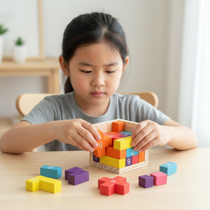 Enfant jouant avec puzzle Luban coloré