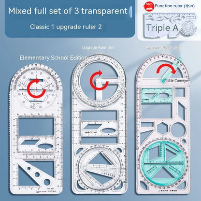Règle de Dessin Rotative 360° Multifonctionnelle – Jouet Dessin Géométrie 14 Pièces 6-14 ans