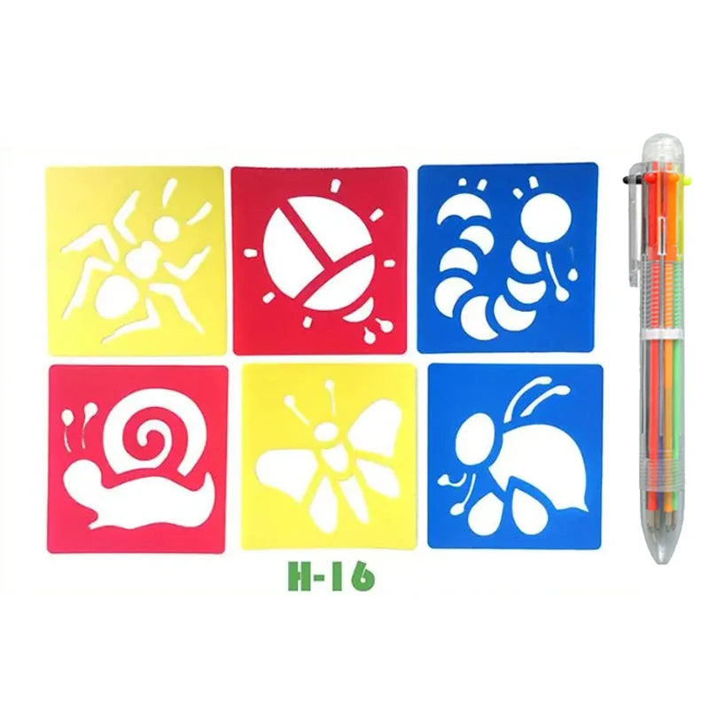 Jouet Pour Dessiner Enfants | Kit Pochoirs Lavables 5 Modèles Réutilisables