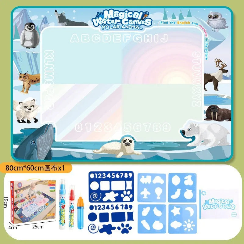 Tapis dessin à l’eau magique Montessori | 100×80 ou 80×60 cm | 18 Motifs | Dos Nylon | Zéro Tache | Réutilisable