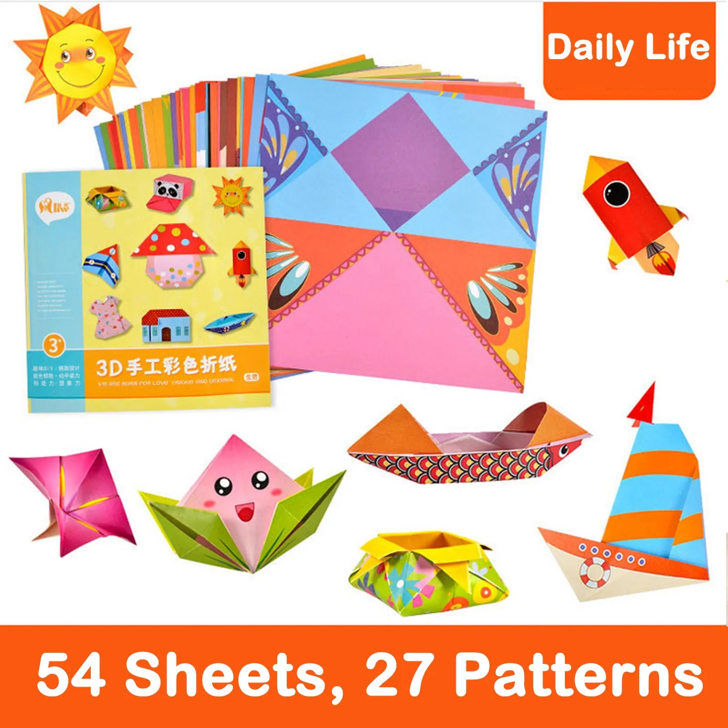 Papier Origami | Kit Créatif Maternelle - 54 Feuilles Papier