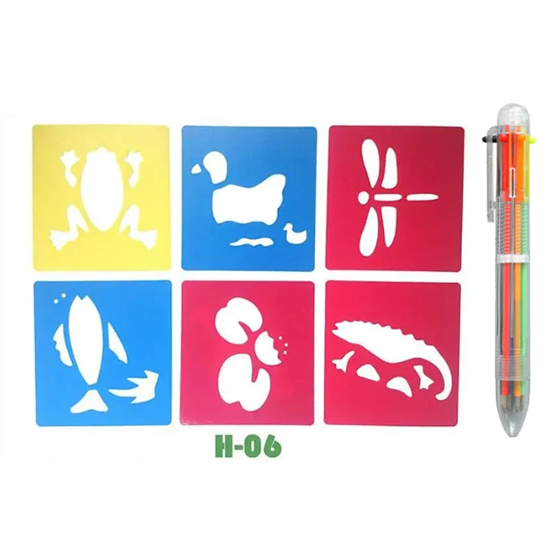 Jouet Pour Dessiner Enfants | Kit Pochoirs Lavables 5 Modèles Réutilisables