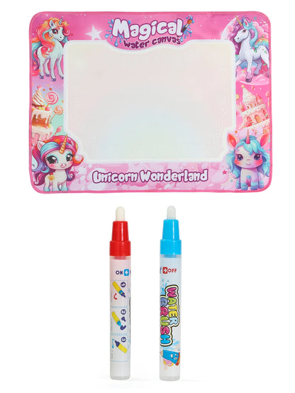 Tapis dessin à l’eau magique 80×60 cm | 2 Stylos + 4 Moules | Bordures Éducatives | Zéro Tache | Rose ou Bleu