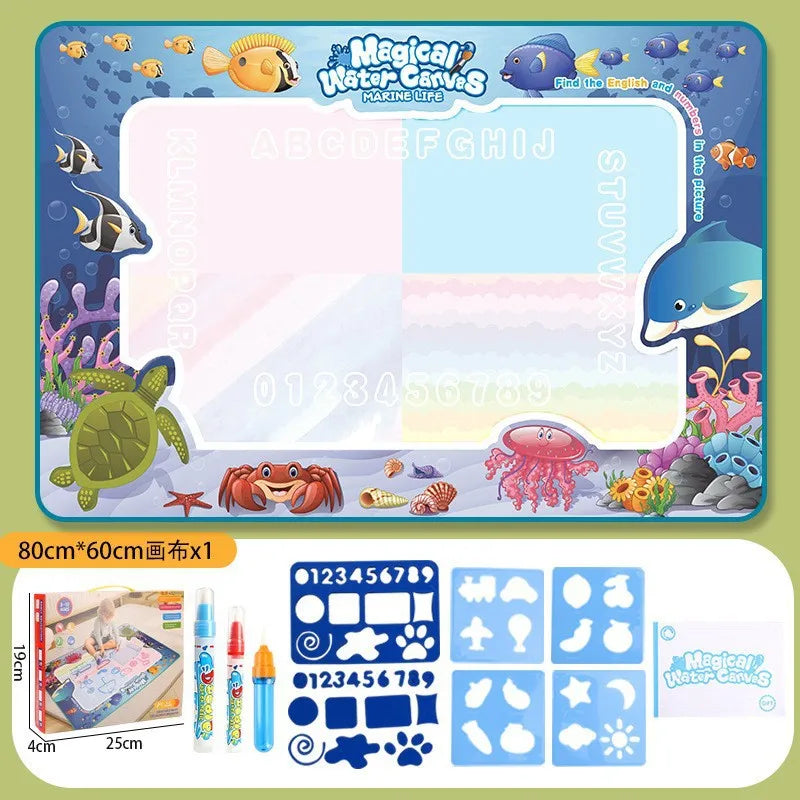 Tapis dessin à l’eau magique Montessori | 100×80 ou 80×60 cm | 18 Motifs | Dos Nylon | Zéro Tache | Réutilisable
