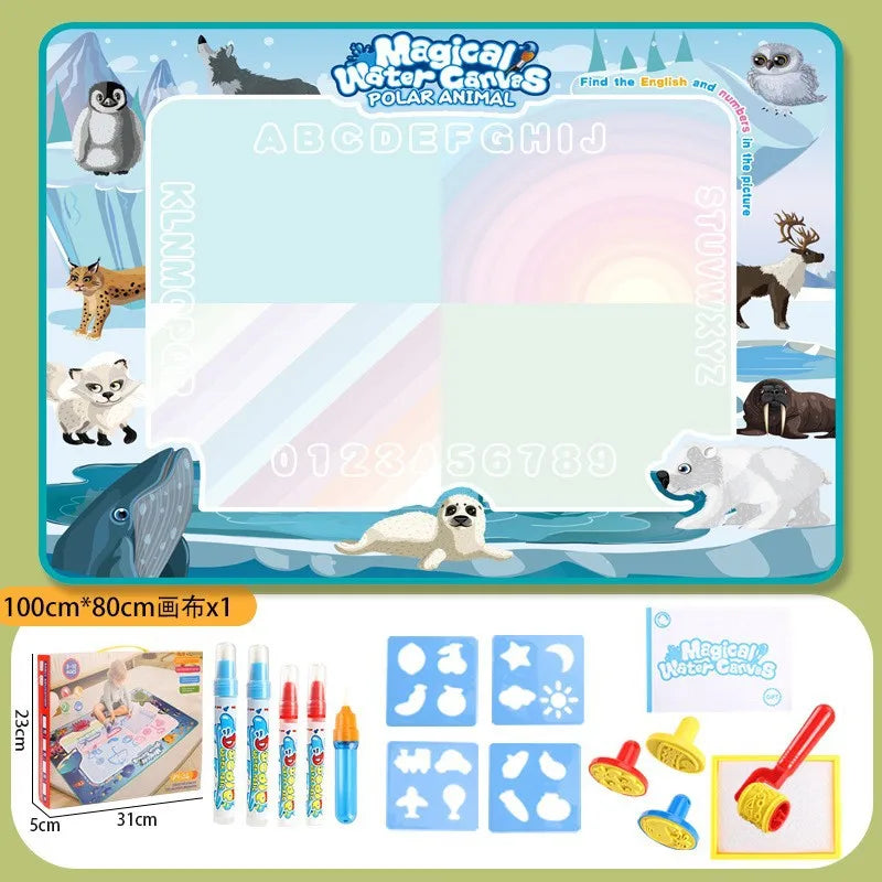 Tapis dessin à l’eau magique Montessori | 100×80 ou 80×60 cm | 18 Motifs | Dos Nylon | Zéro Tache | Réutilisable