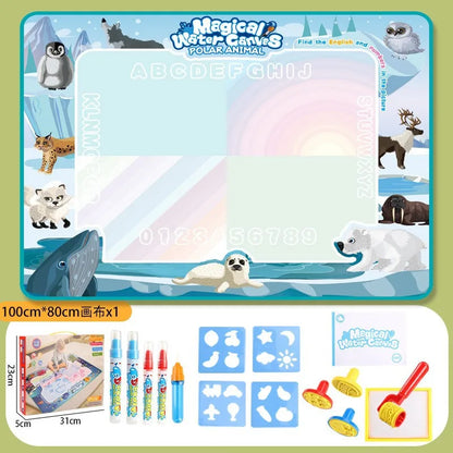 Tapis dessin à l’eau magique Montessori | 100×80 ou 80×60 cm | 18 Motifs | Dos Nylon | Zéro Tache | Réutilisable