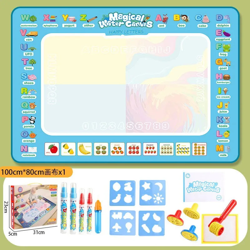 Tapis dessin à l’eau magique Montessori | 100×80 ou 80×60 cm | 18 Motifs | Dos Nylon | Zéro Tache | Réutilisable