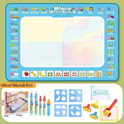 Tapis dessin à l’eau magique Montessori | 100×80 ou 80×60 cm | 18 Motifs | Dos Nylon | Zéro Tache | Réutilisable