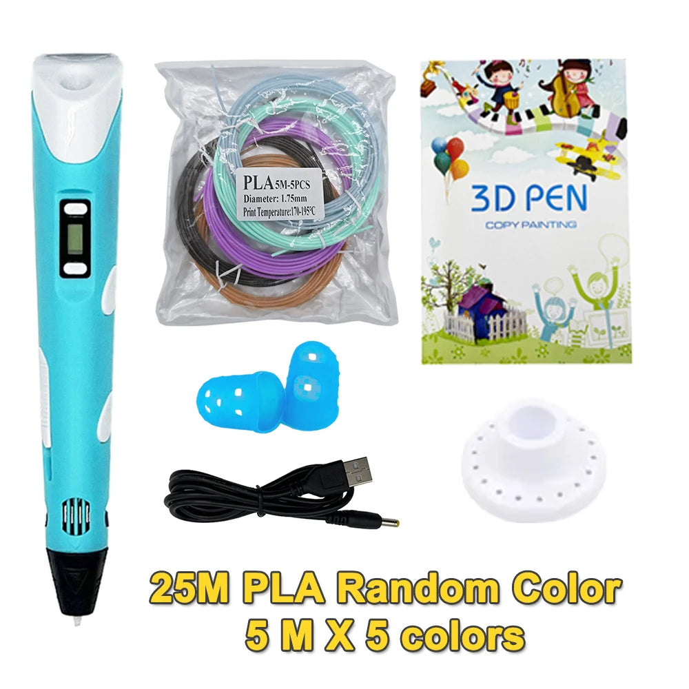 Jouet pour dessiner – Stylo 3D Écran LCD | PLA+ABS 1,75 mm | 25M Inclus | USB | 5 Coloris | 11-14 ans