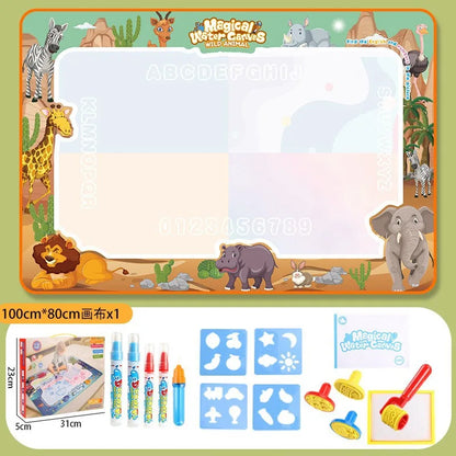 Tapis dessin à l’eau magique Montessori | 100×80 ou 80×60 cm | 18 Motifs | Dos Nylon | Zéro Tache | Réutilisable
