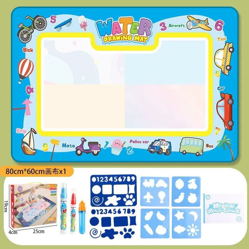 Tapis dessin à l’eau magique Montessori | 100×80 ou 80×60 cm | 18 Motifs | Dos Nylon | Zéro Tache | Réutilisable