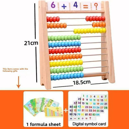 Boulier en Bois pour Enfants — Abaque Montessori 100 Perles + 110 Cartes Mathématiques