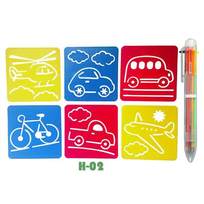 Jouet Pour Dessiner Enfants | Kit Pochoirs Lavables 5 Modèles Réutilisables