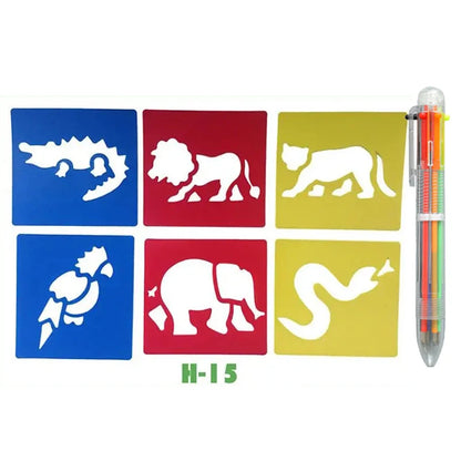 Jouet Pour Dessiner Enfants | Kit Pochoirs Lavables 5 Modèles Réutilisables