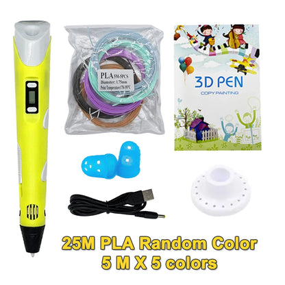 Jouet pour dessiner – Stylo 3D Écran LCD | PLA+ABS 1,75 mm | 25M Inclus | USB | 5 Coloris | 11-14 ans