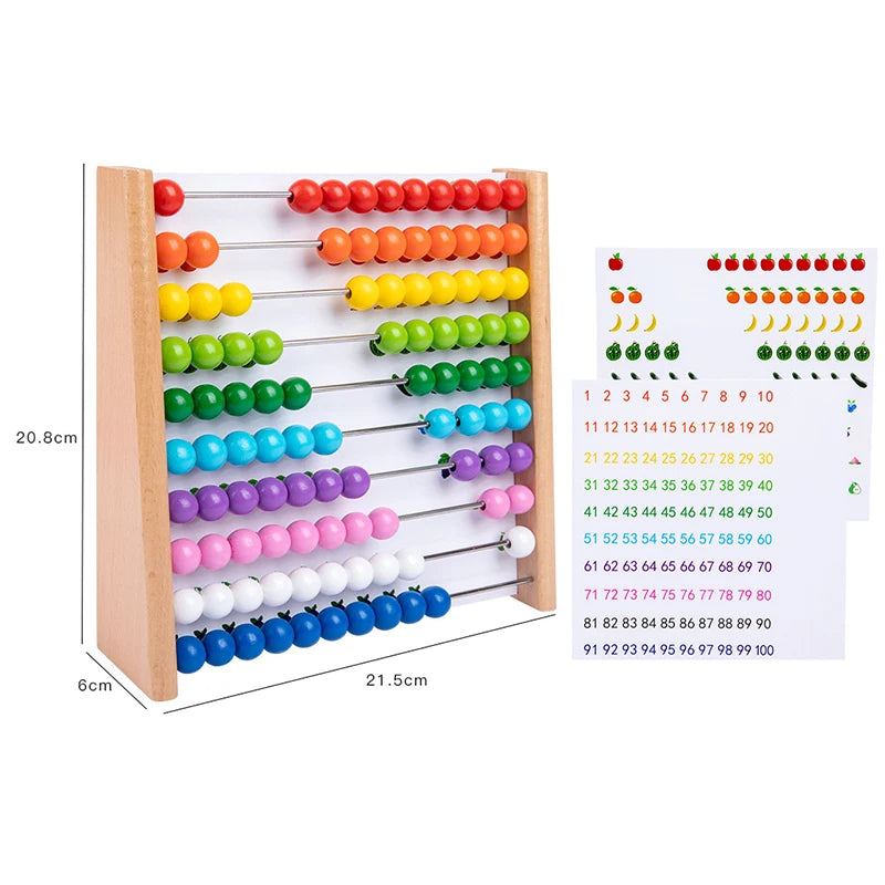 Boulier en Bois Enfant 3-12 ans | Jeux de Maths Montessori — 100 Perles + Horloge + Ardoise