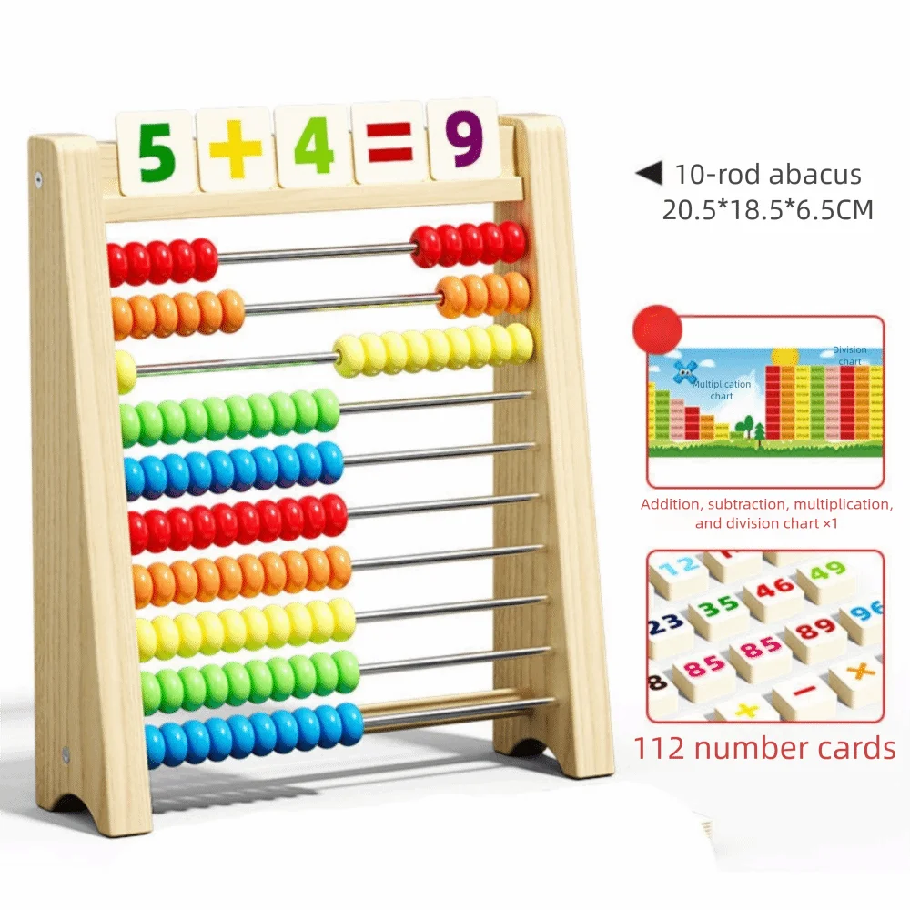 Boulier en Bois pour Enfants — Abaque Montessori, Perles de Calcul Colorées