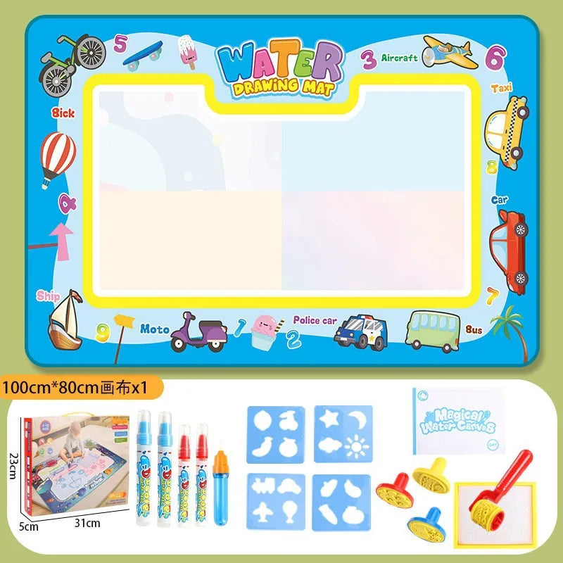 Tapis dessin à l’eau magique Montessori | 100×80 ou 80×60 cm | 18 Motifs | Dos Nylon | Zéro Tache | Réutilisable