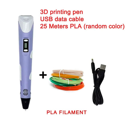 Jouet pour dessiner – Stylo 3D Écran LCD | PLA+ABS 1,75 mm | 25M Inclus | USB | 5 Coloris | 11-14 ans