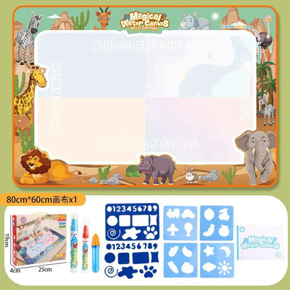 Tapis dessin à l’eau magique Montessori | 100×80 ou 80×60 cm | 18 Motifs | Dos Nylon | Zéro Tache | Réutilisable