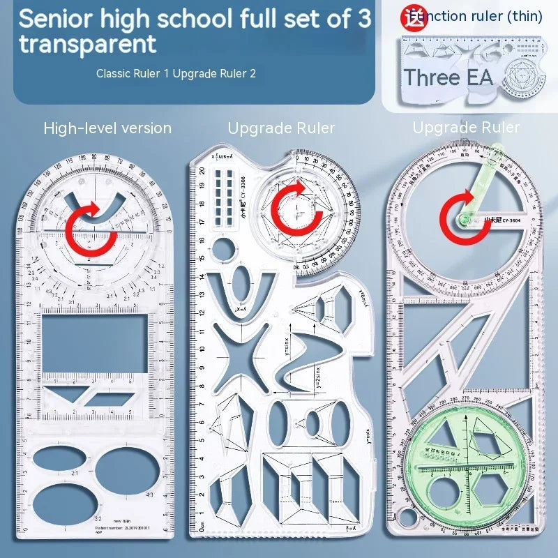 Règle de Dessin Rotative 360° Multifonctionnelle – Jouet Dessin Géométrie 14 Pièces 6-14 ans