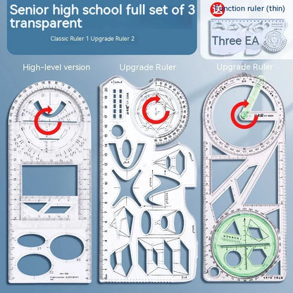 Règle de Dessin Rotative 360° Multifonctionnelle – Jouet Dessin Géométrie 14 Pièces 6-14 ans
