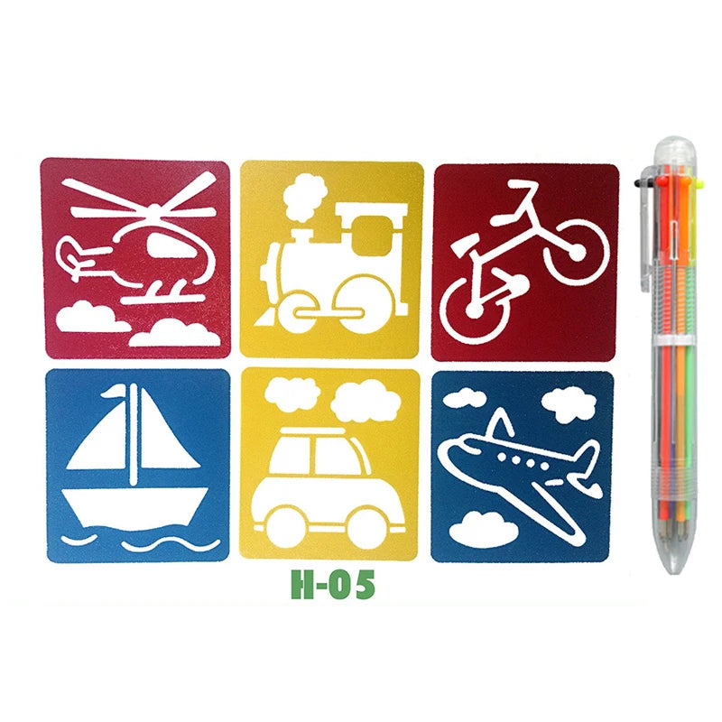Jouet Pour Dessiner Enfants | Kit Pochoirs Lavables 5 Modèles Réutilisables