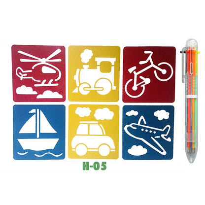 Jouet Pour Dessiner Enfants | Kit Pochoirs Lavables 5 Modèles Réutilisables