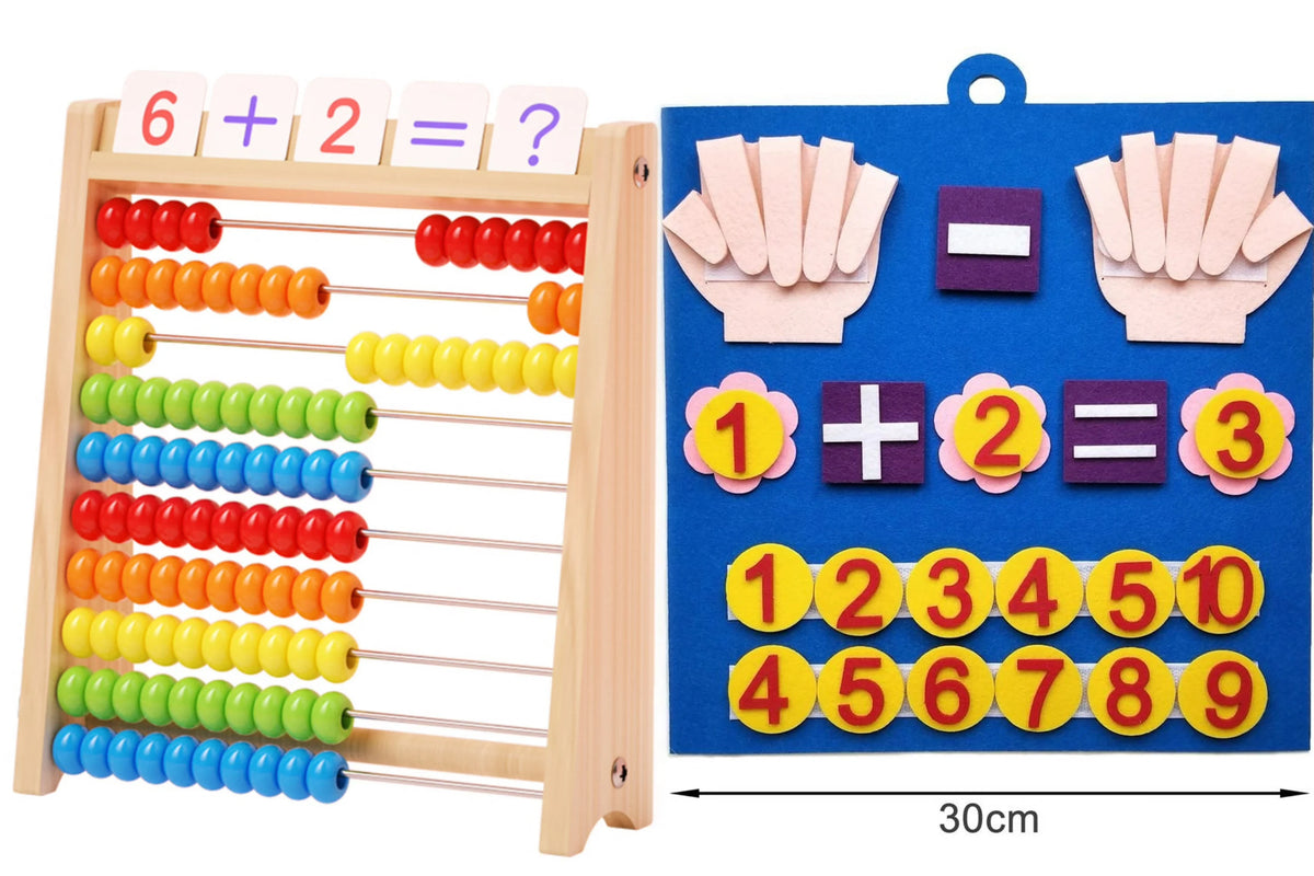 Boulier en Bois pour Enfants — Abaque Montessori 100 Perles + 110 Cartes Mathématiques