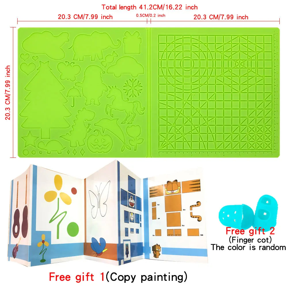 Jouet dessin – Tapis Silicone Stylo 3D | Gabarits Géométriques + 2 Protège-Doigts | 2 Tailles | 260°C