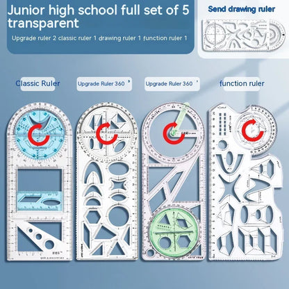 Règle de Dessin Rotative 360° Multifonctionnelle – Jouet Dessin Géométrie 14 Pièces 6-14 ans