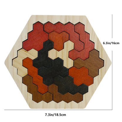 Puzzle Tangram Hexagonal en Bois - Logique IQ, Jeu Montessori (3–12 ans) | BrainKids