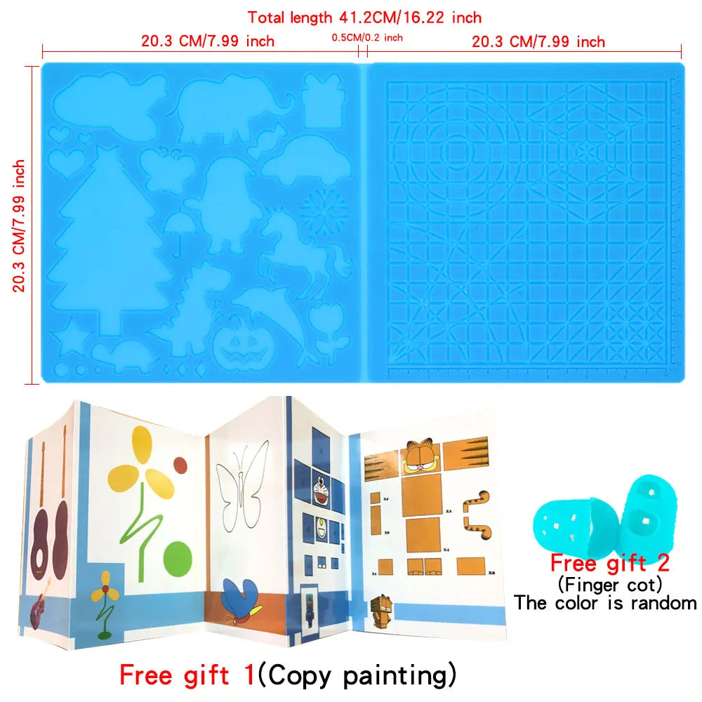 Jouet dessin – Tapis Silicone Stylo 3D | Gabarits Géométriques + 2 Protège-Doigts | 2 Tailles | 260°C