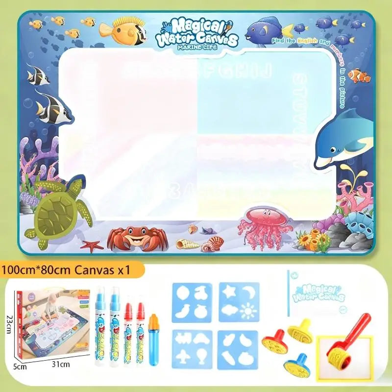 Tapis dessin à l’eau magique Montessori | 100×80 ou 80×60 cm | 18 Motifs | Dos Nylon | Zéro Tache | Réutilisable
