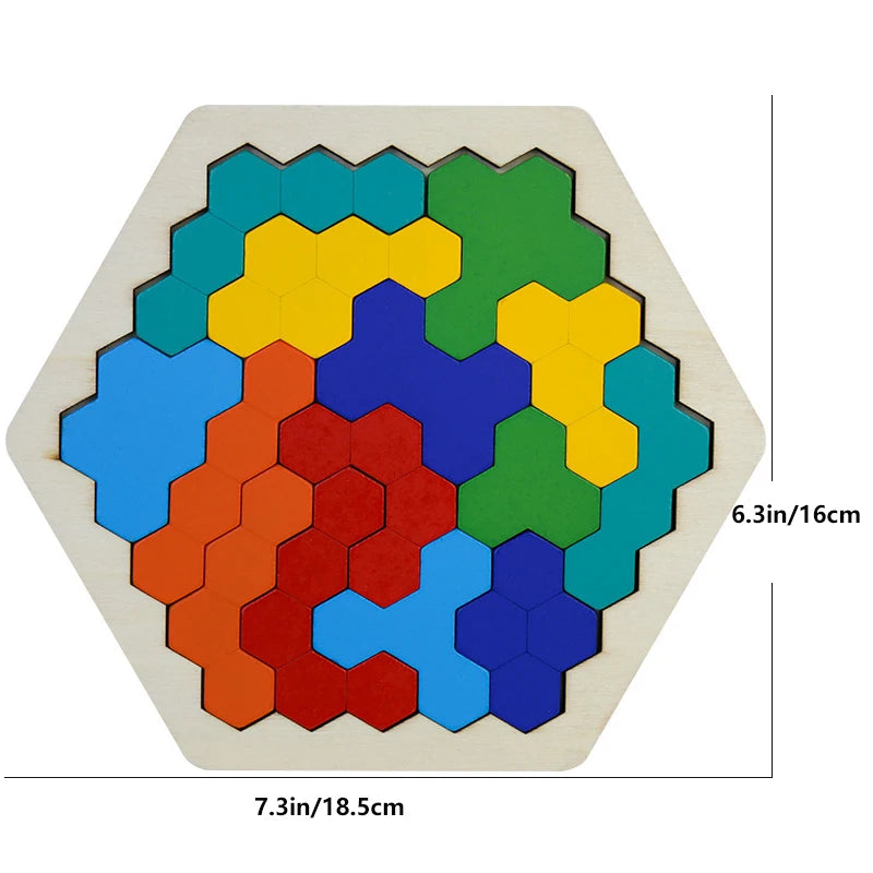 Puzzle Tangram Hexagonal en Bois - Logique IQ, Jeu Montessori (3–12 ans) | BrainKids
