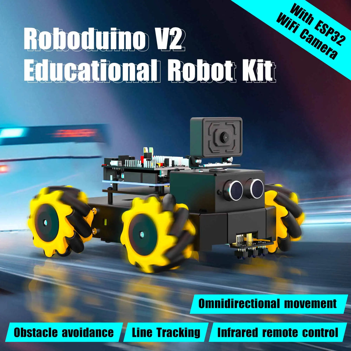 Jouet Robot pour Enfants — Voiture Roboduino V2, Arduino UNO R3, Caméra WiFi ESP32, Roues Mecanum 360°