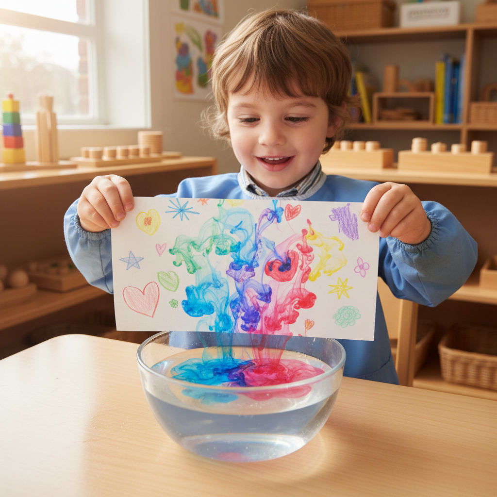 Enfant découvrant le dessin flottant