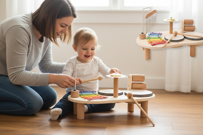 Enfant jouant du xylophone avec parent