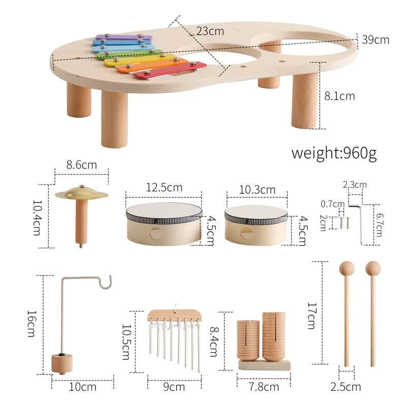 Table Musicale Bébé – Instrument de musique Montessori 1-6 ans | Xylophone Batterie Cloches | Bois EN71
