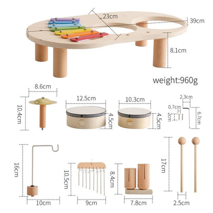 Table Musicale Bébé – Instrument de musique Montessori 1-6 ans | Xylophone Batterie Cloches | Bois EN71