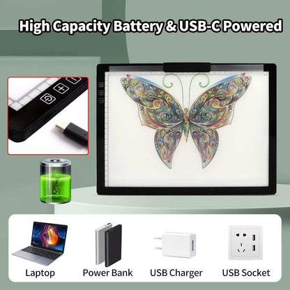 Tablette Lumineuse Dessin, Bloc de Traçage LED A4, capacité de la batterie