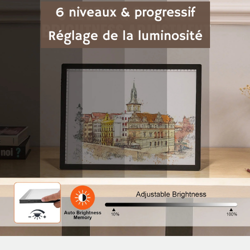Tablette lumineuse, Planche à dessin LED A3 de Traçage, une surface lumineuse à 6 niveaux de réglage de luminosité