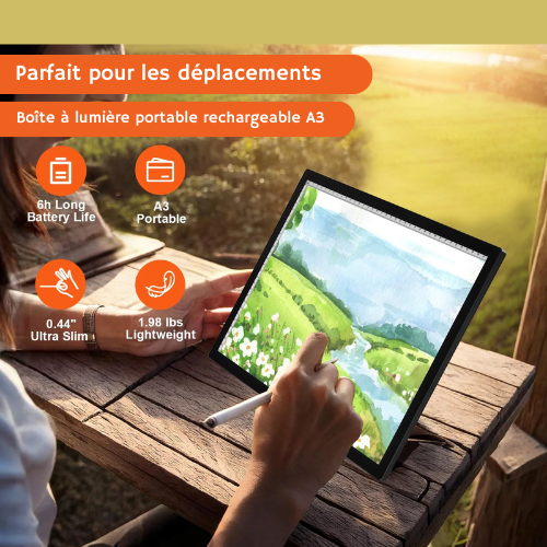 Tablette lumineuse, Planche à dessin LED A3 de Traçage, parfait pour les déplacements.