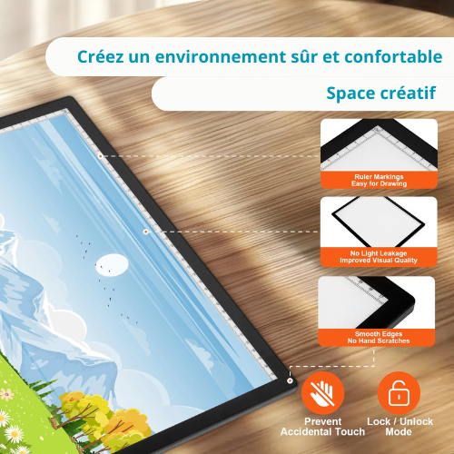 Tablette lumineuse, Planche à dessin LED A3 de Traçage, une surface lumineuse pour un espace créatif.