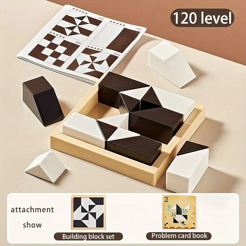 Tangram Blocs de Puzzle en Bois Blanc et Noir, formes géométriques