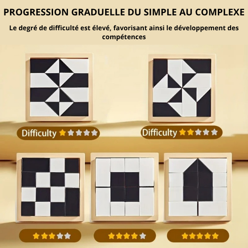 Tangram Blocs de Puzzle en Bois Blanc et Noir, déeloppement cognitif